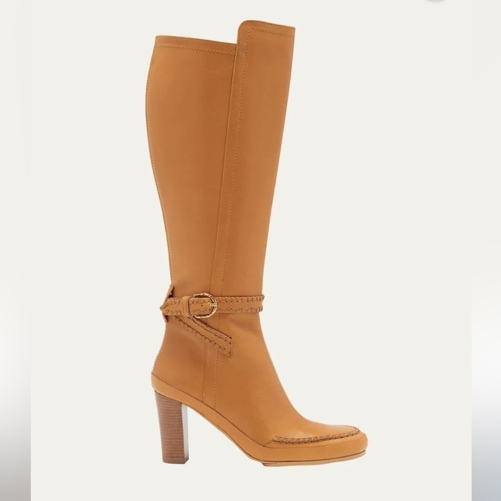 Ulla Johnson Adler Leather Knee High Buckle Boot 5.5 35 Caramel Brown Dust Bag